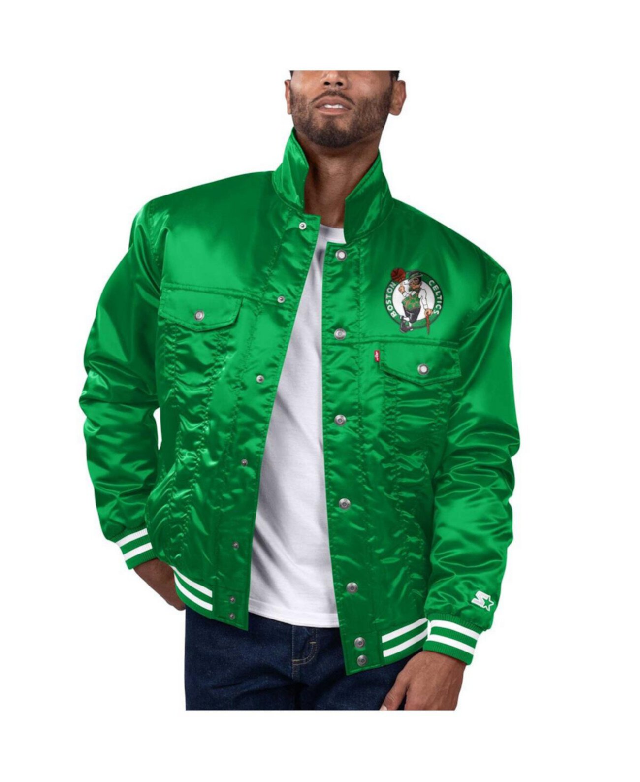 Куртка Levi's Boston Celtics Silver Label с полной кнопочной застежкой и карманами Starter