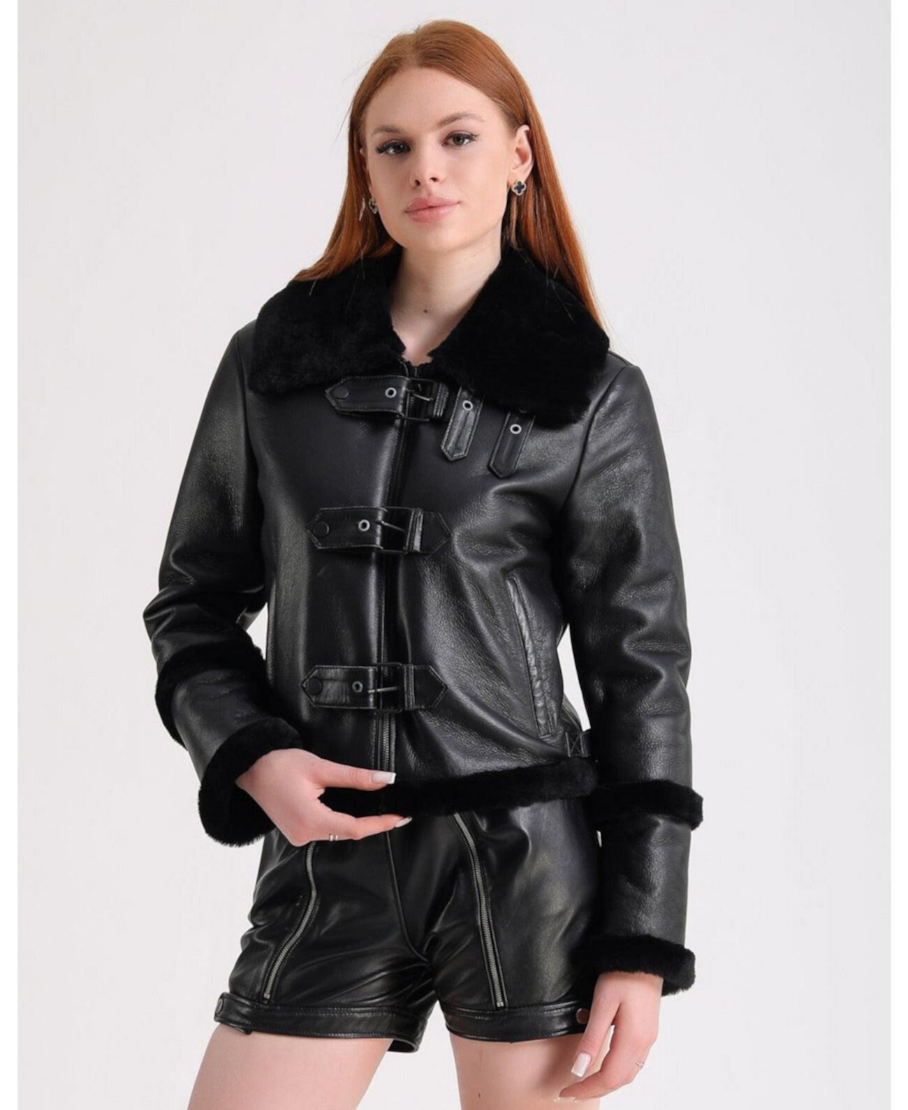 Women's Shearling Jacket, Black Furniq UK