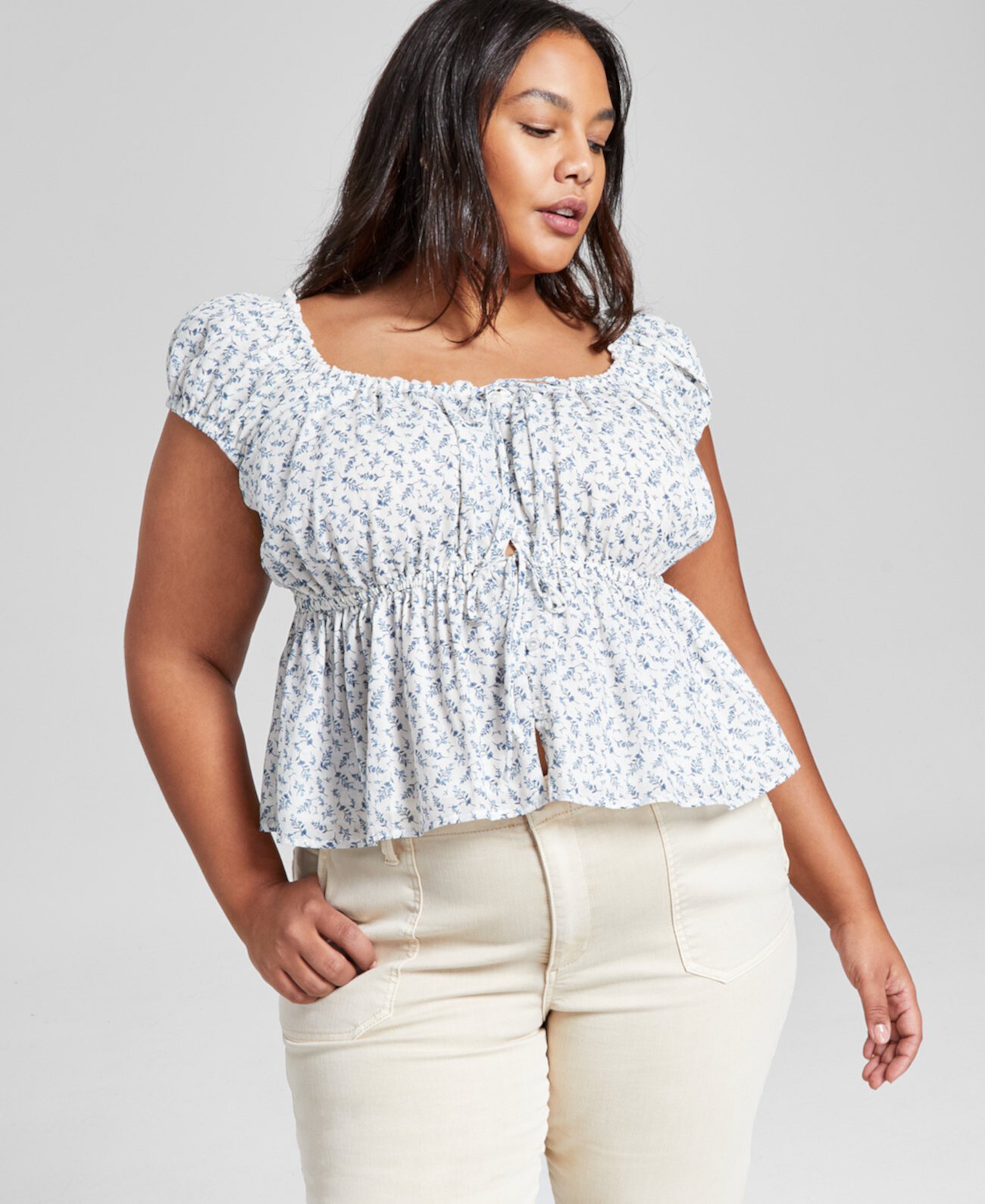 Plus Size Printed Tie-Front Blouse, Created for Macy's And Now This