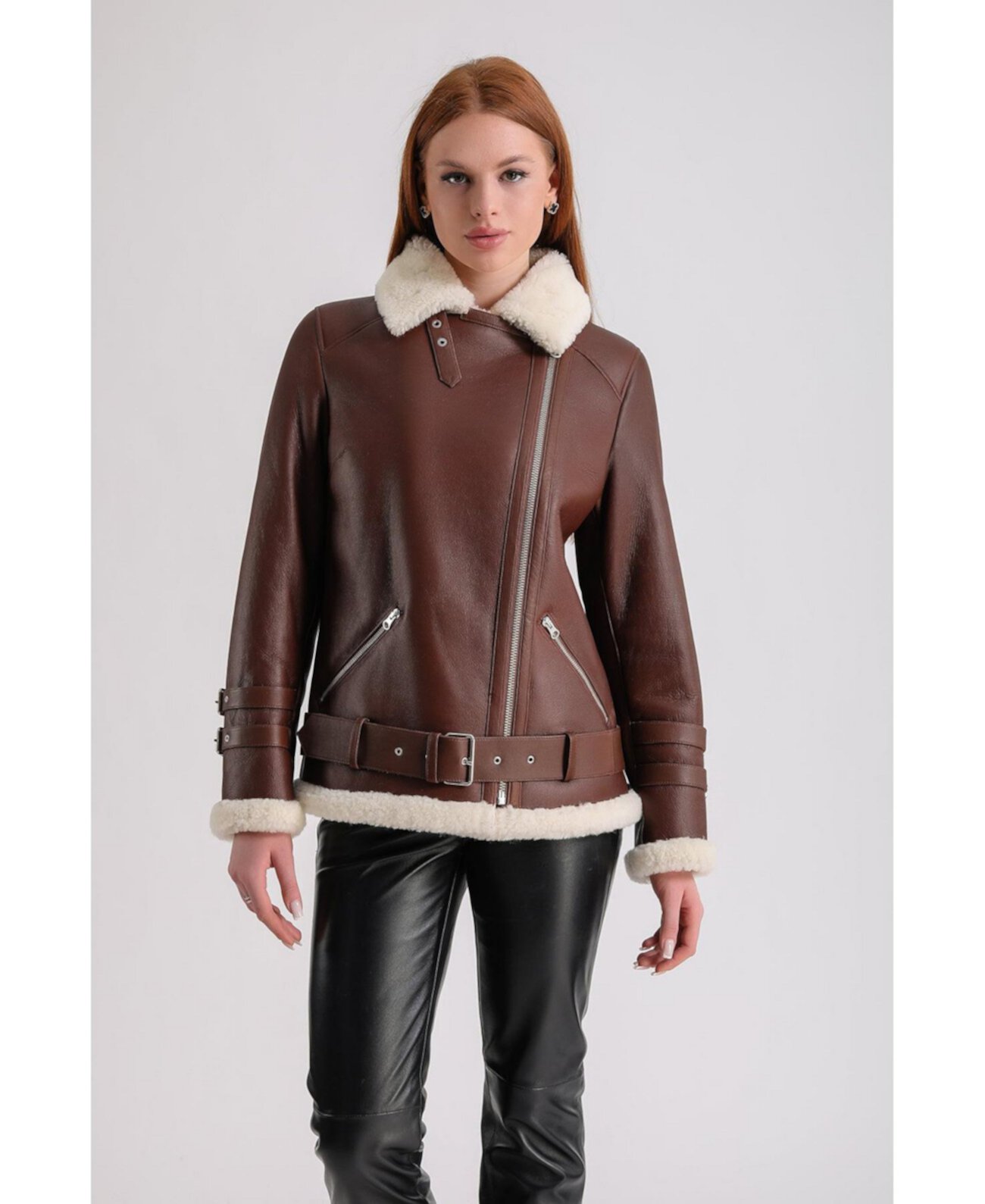 Women's Shearling Jacket, Brown Furniq UK