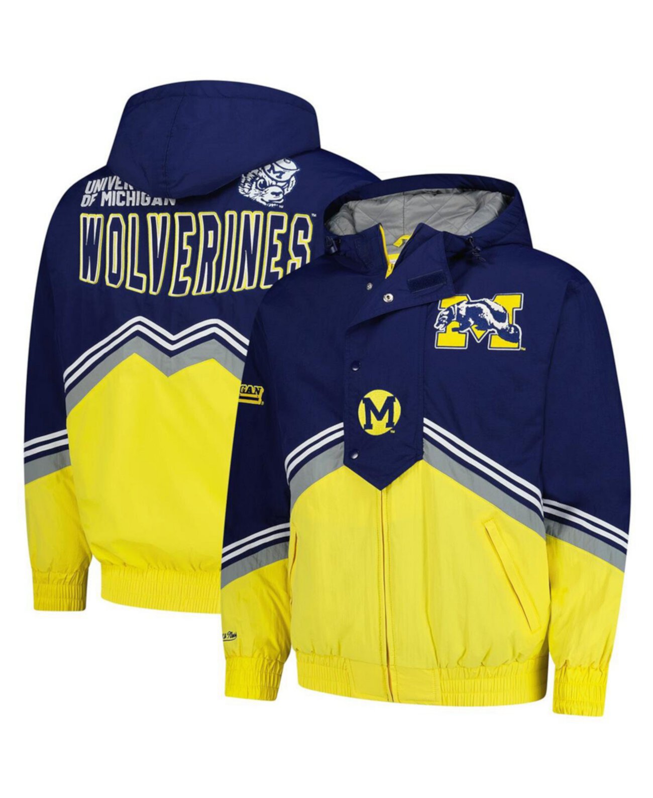 Men's Navy/Maize Michigan Wolverines Throw It Back Retro Full-Zip Windbreaker Jacket Mitchell & Ness