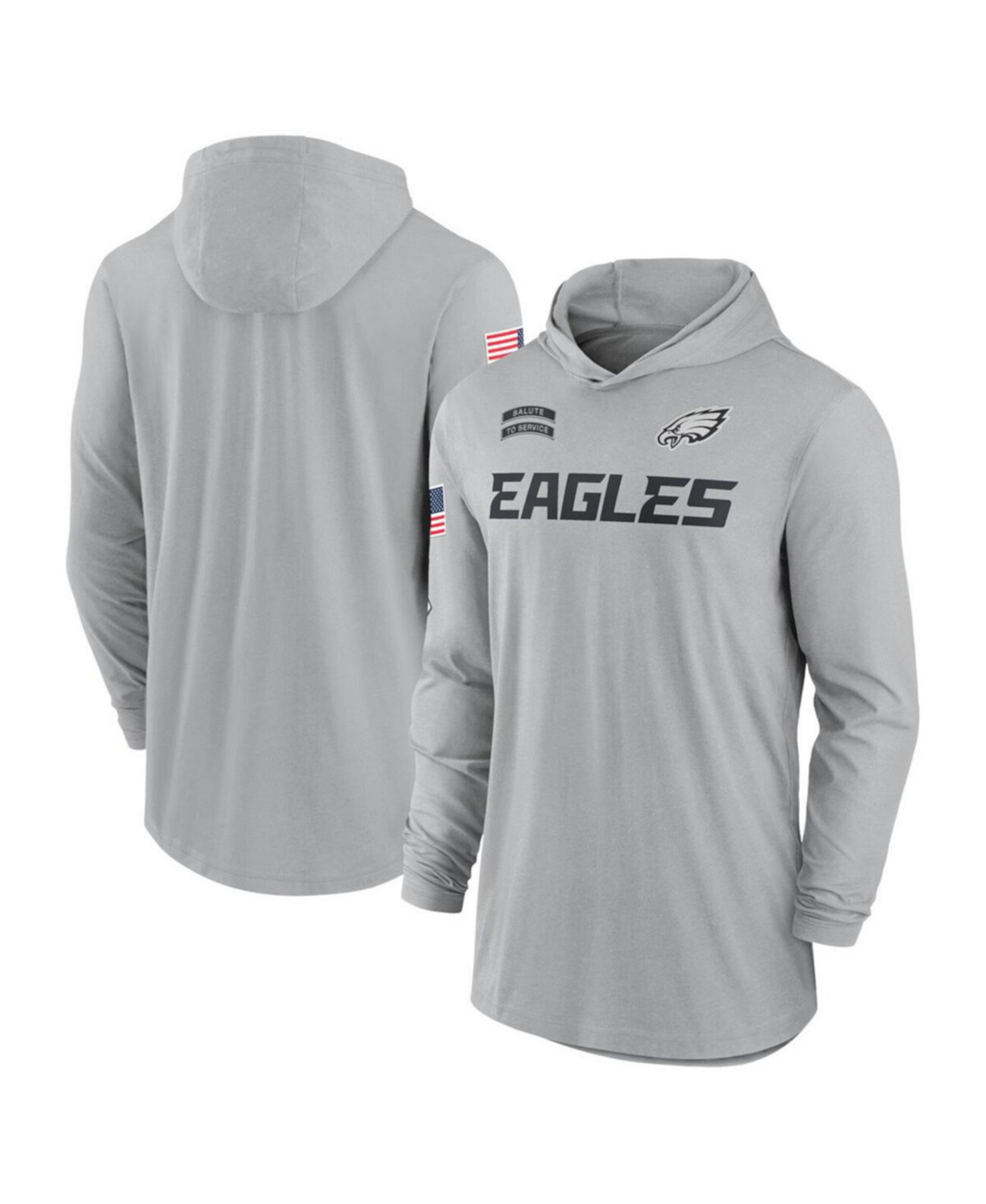 Men's Gray Philadelphia Eagles 2024 Salute to Service Lightweight Performance Long Sleeve Hooded T-Shirt Nike