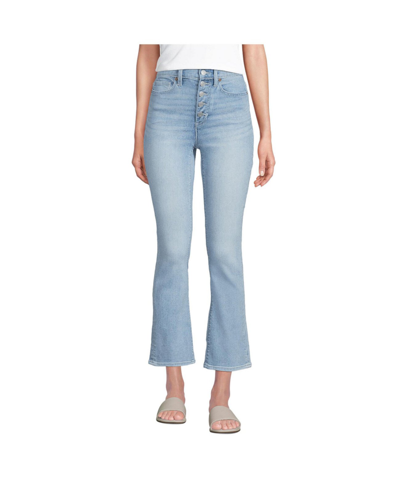 Petite Recover High Rise Button Front Kick Flare Crop Jeans Lands' End