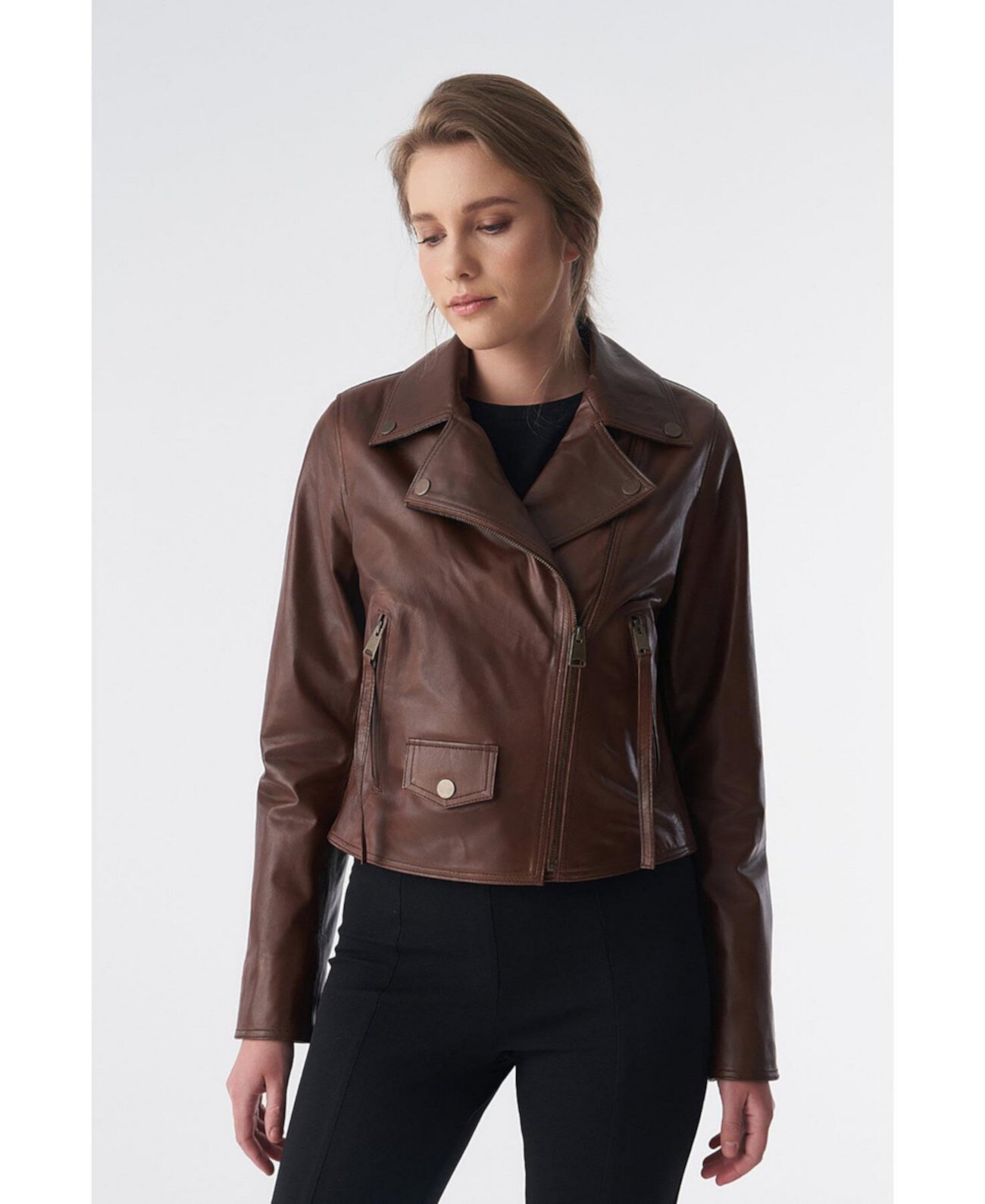 Women's Classic Biker Jacket, Antique Tan Furniq UK