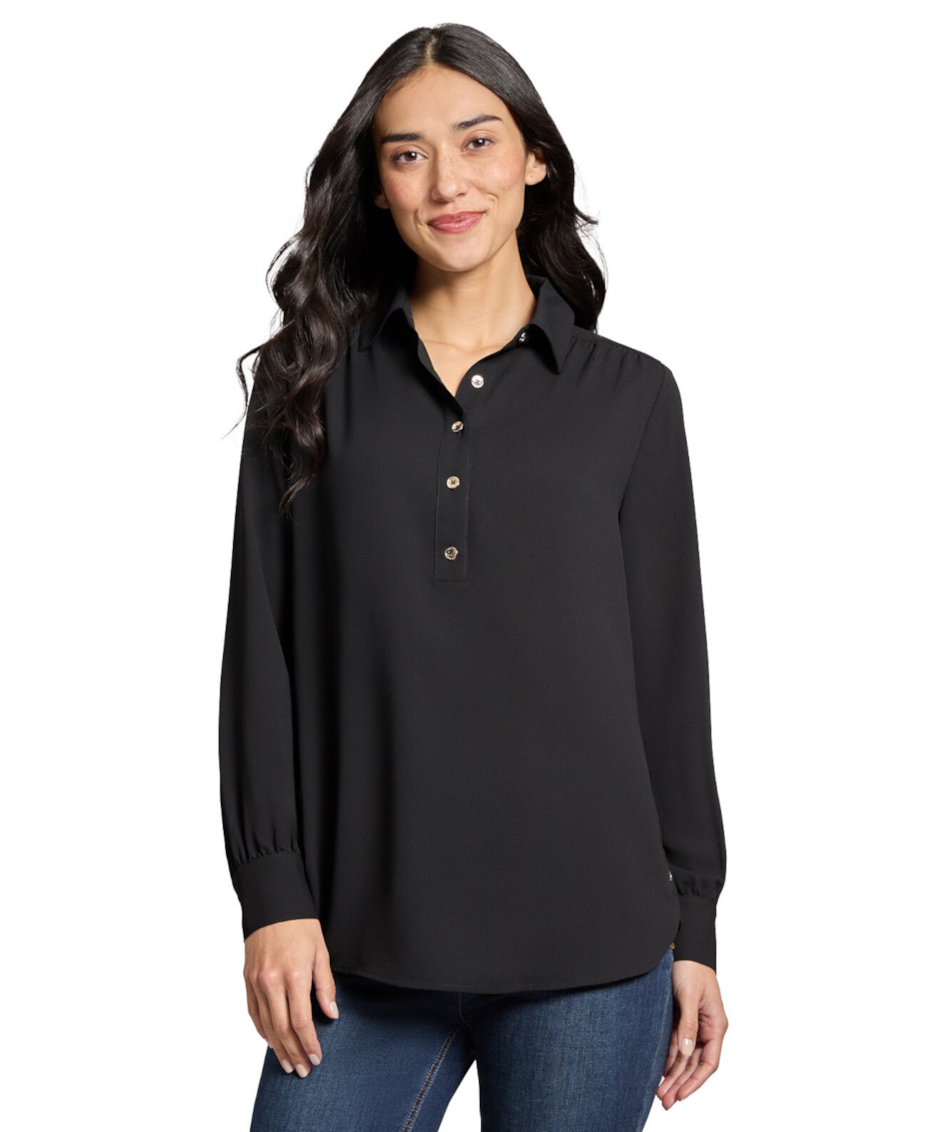 Long Sleeve Shirttail Side Button Popover Tunic Jones New York