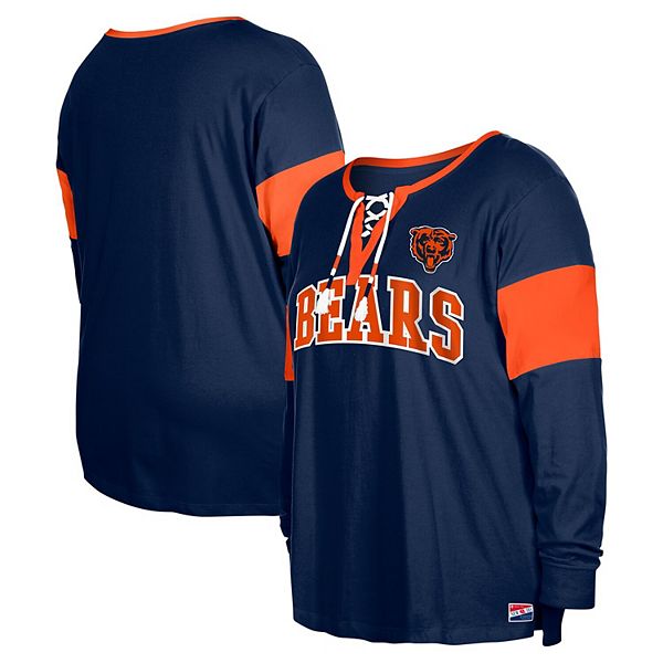 Women's New Era Navy Chicago Bears Plus Size Lace-Up Notch Neck Long Sleeve T-Shirt New Era