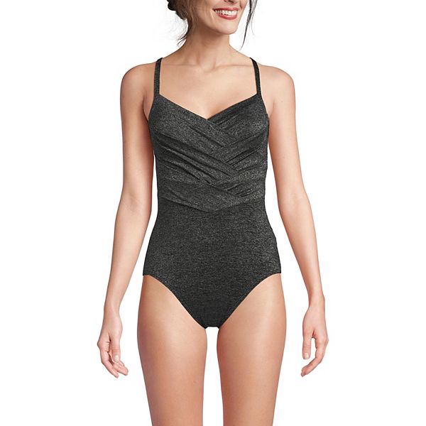 Women's Lands' End Pleated Shine SlenderSuit One-Piece Swimsuit Lands' End