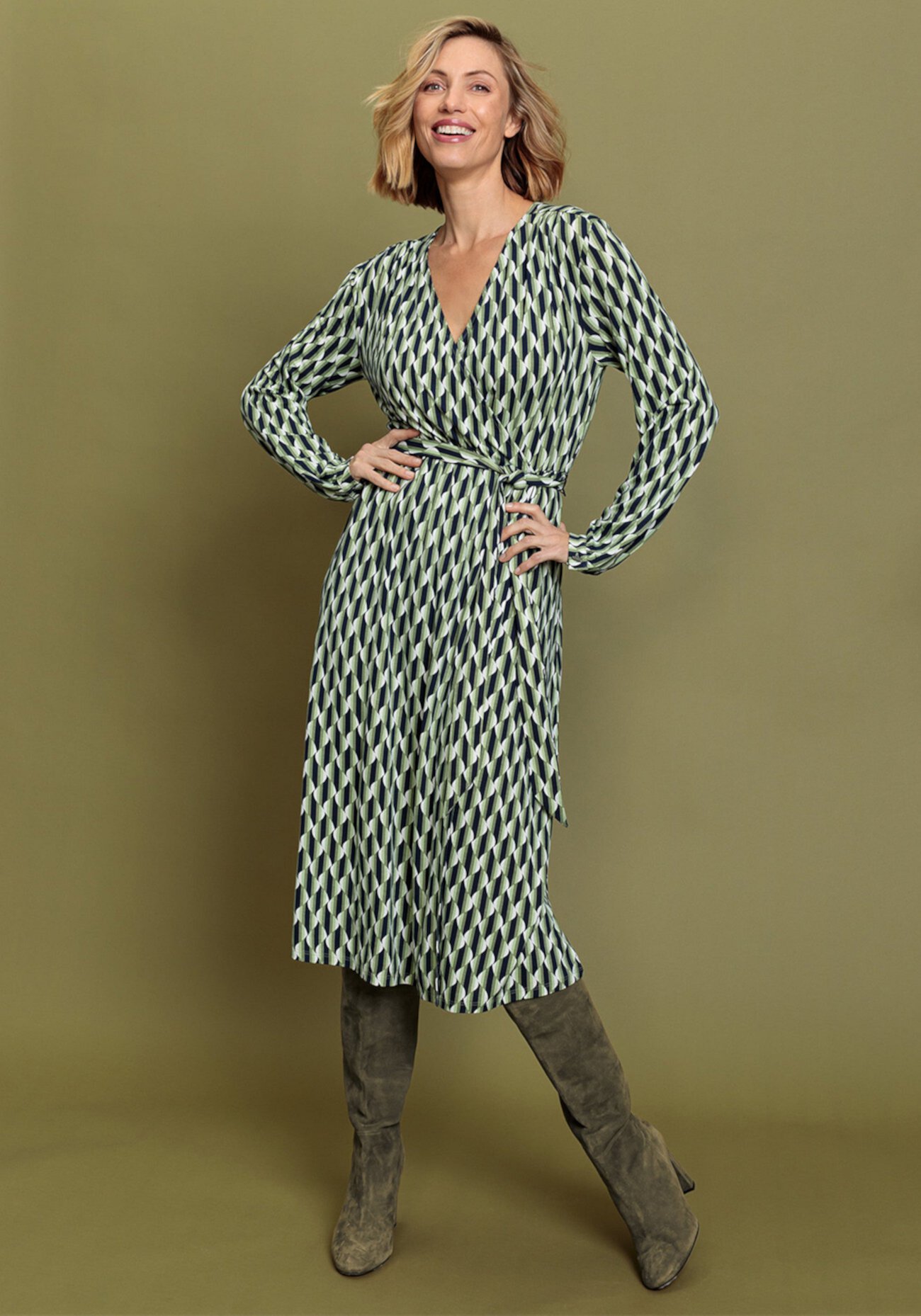 Women's Faux Wrap A-Line Retro Print Dress Olsen