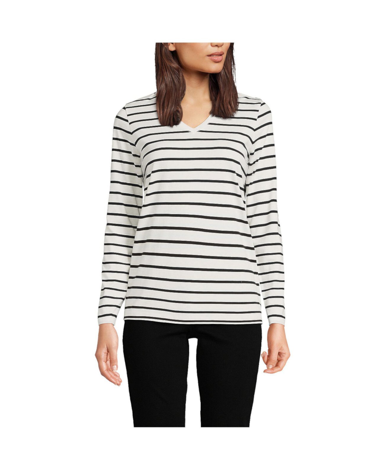 Women's Relaxed Supima Cotton Long Sleeve V-Neck T-Shirt Lands' End