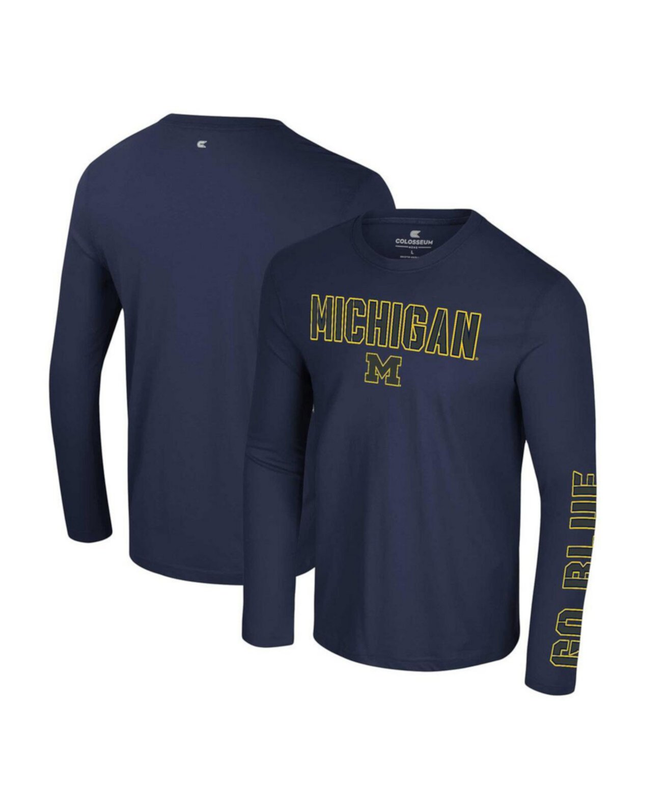 Men's Navy Michigan Wolverines Color Pop Active Blend 2-Hit Long Sleeve T-Shirt Colosseum