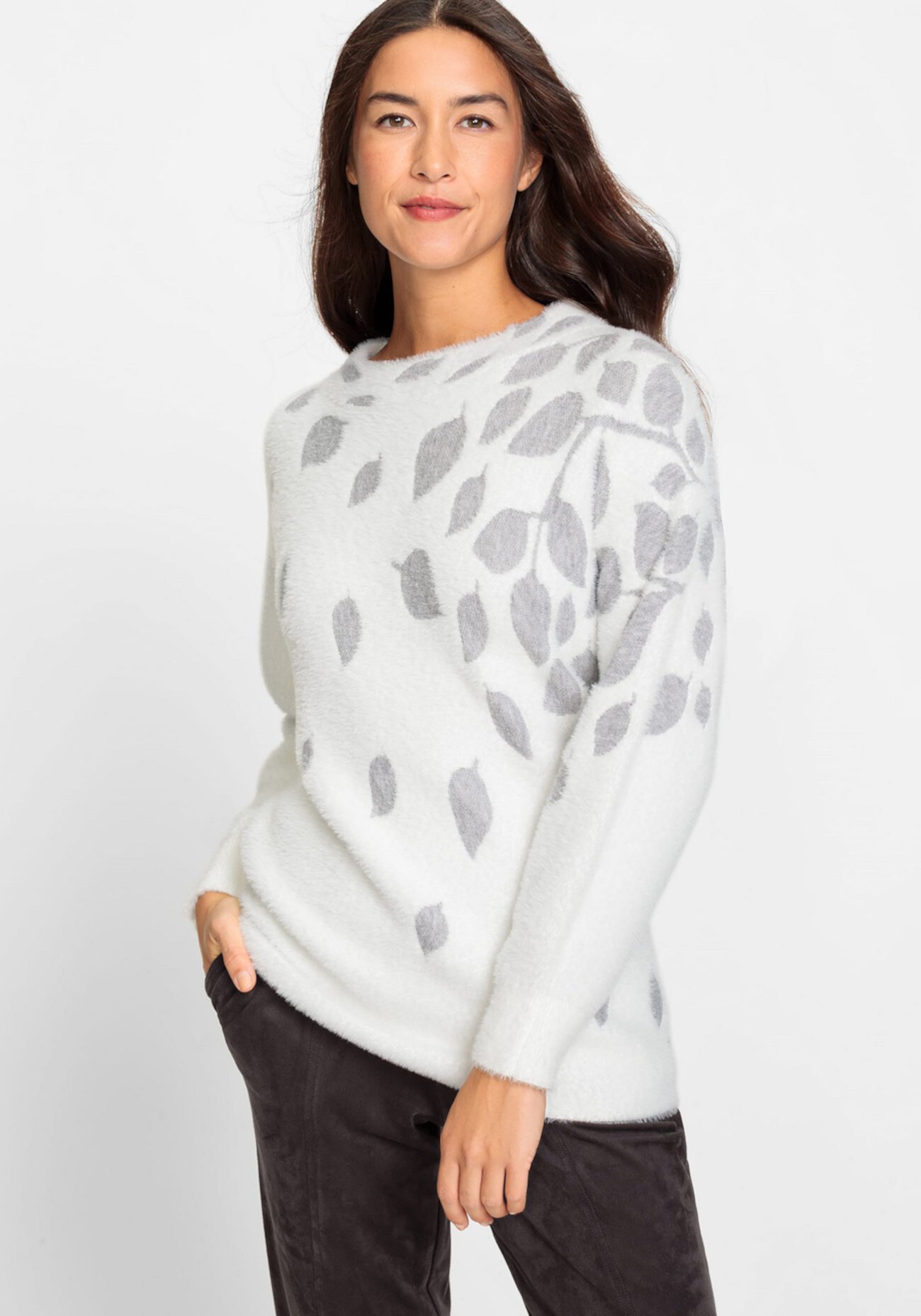 Women's Long Sleeve Plush Pattern Boat Neck Sweater Olsen