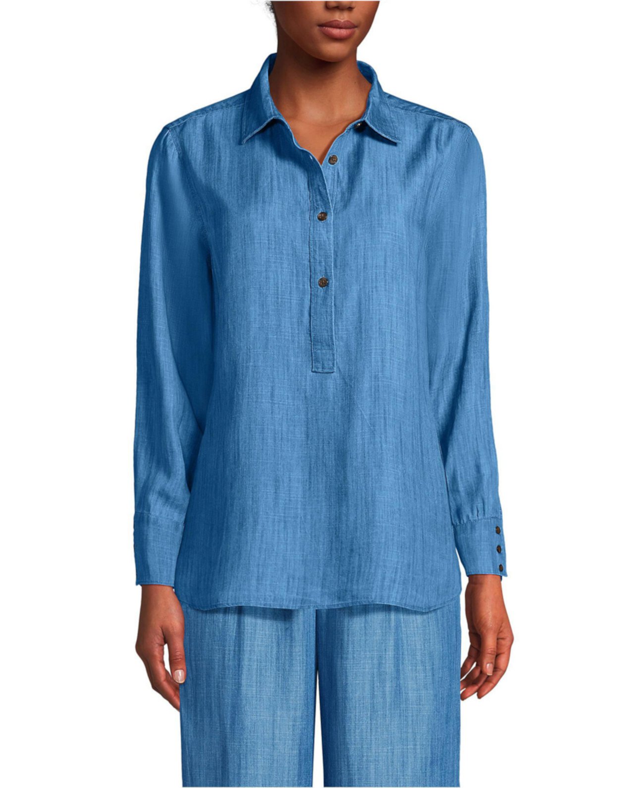 Women's Petite Twill TENCEL Fiber Popover Shirt Lands' End