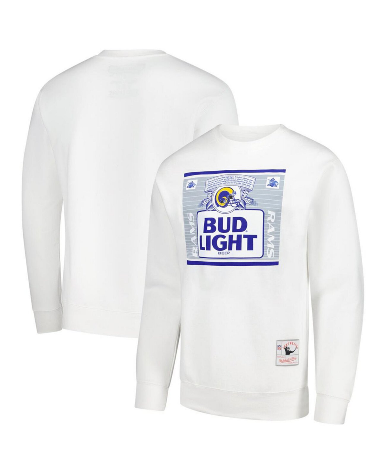 x Bud Light Men's White Los Angeles Rams The Crest Pullover Sweatshirt Mitchell & Ness