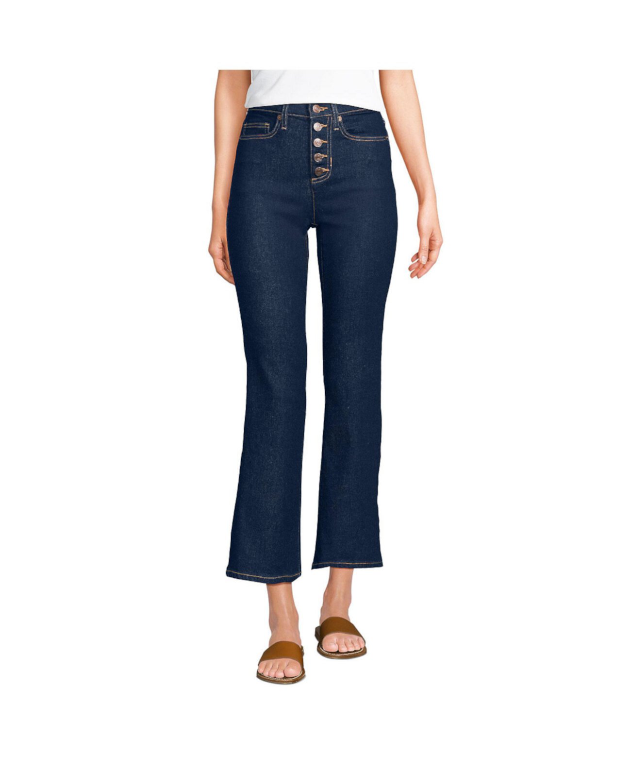 Women's Recover High Rise Button Front Kick Flare Crop Jeans Lands' End