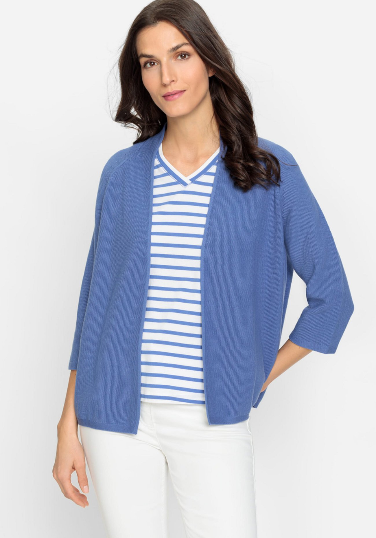 Women's 100% Cotton 3/4 Sleeve Open Front Cropped Cardigan Olsen