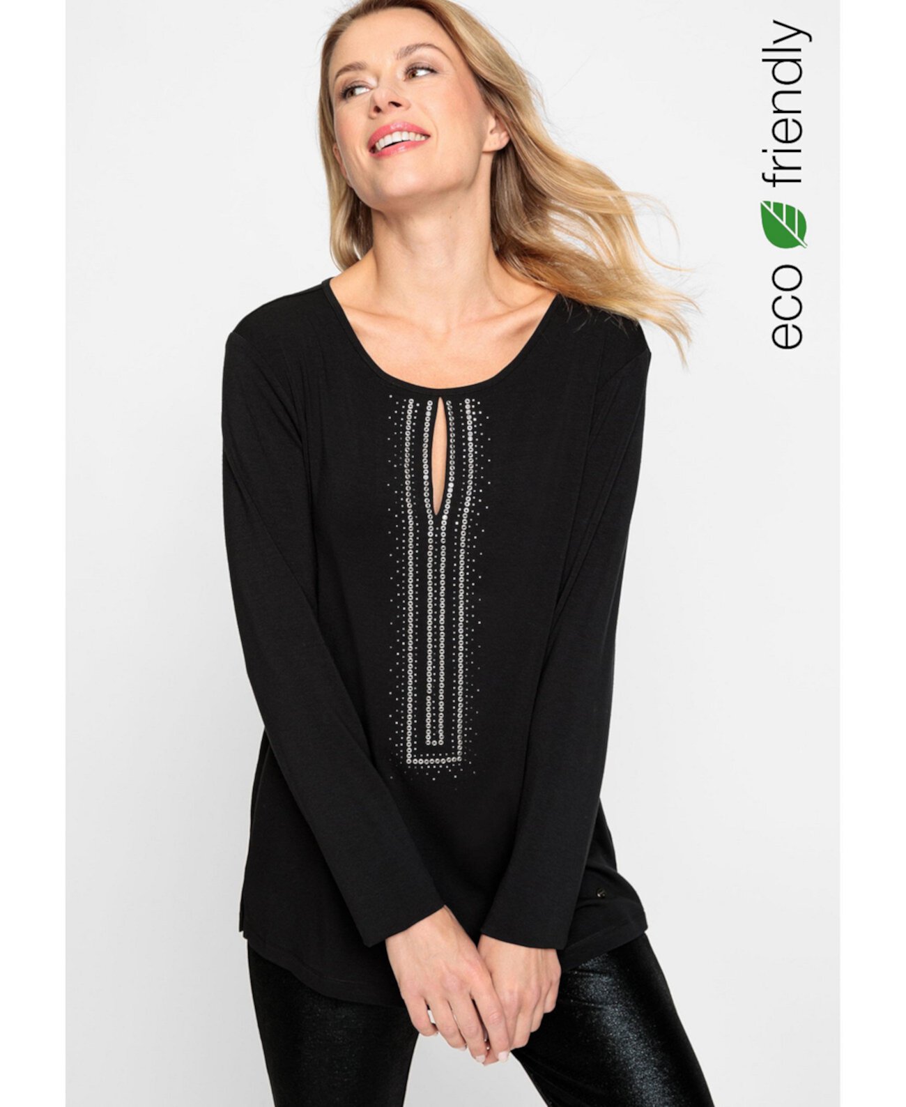 Women's Long Sleeve Keyhole Neckline Embellished T-Shirt Olsen