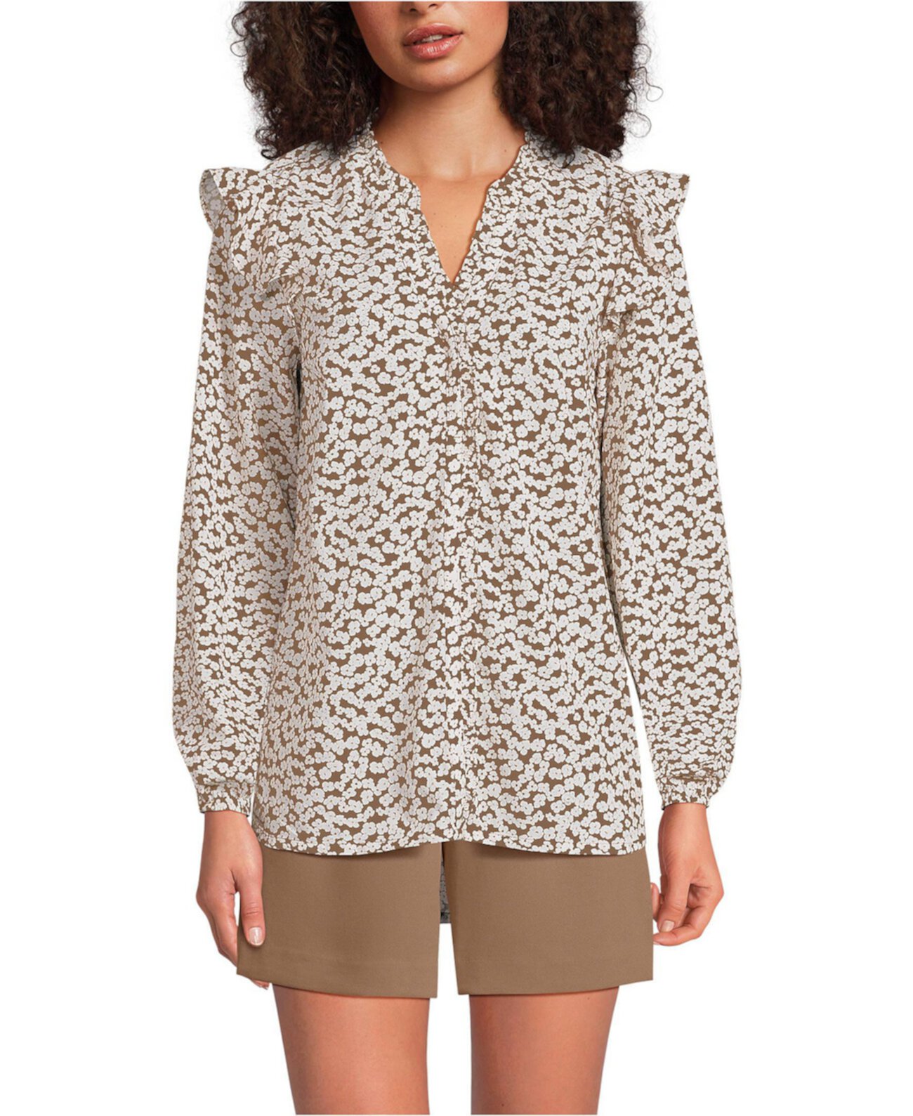 Women's Cotton Voille Ruffle Front Blouse Lands' End