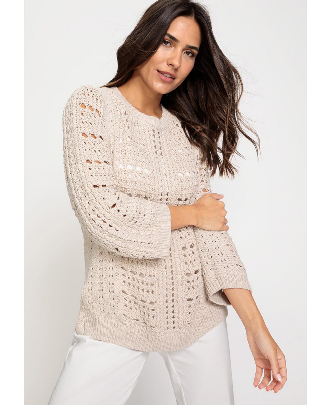 Women's 3/4 Sleeve Open Knit Pullover Olsen