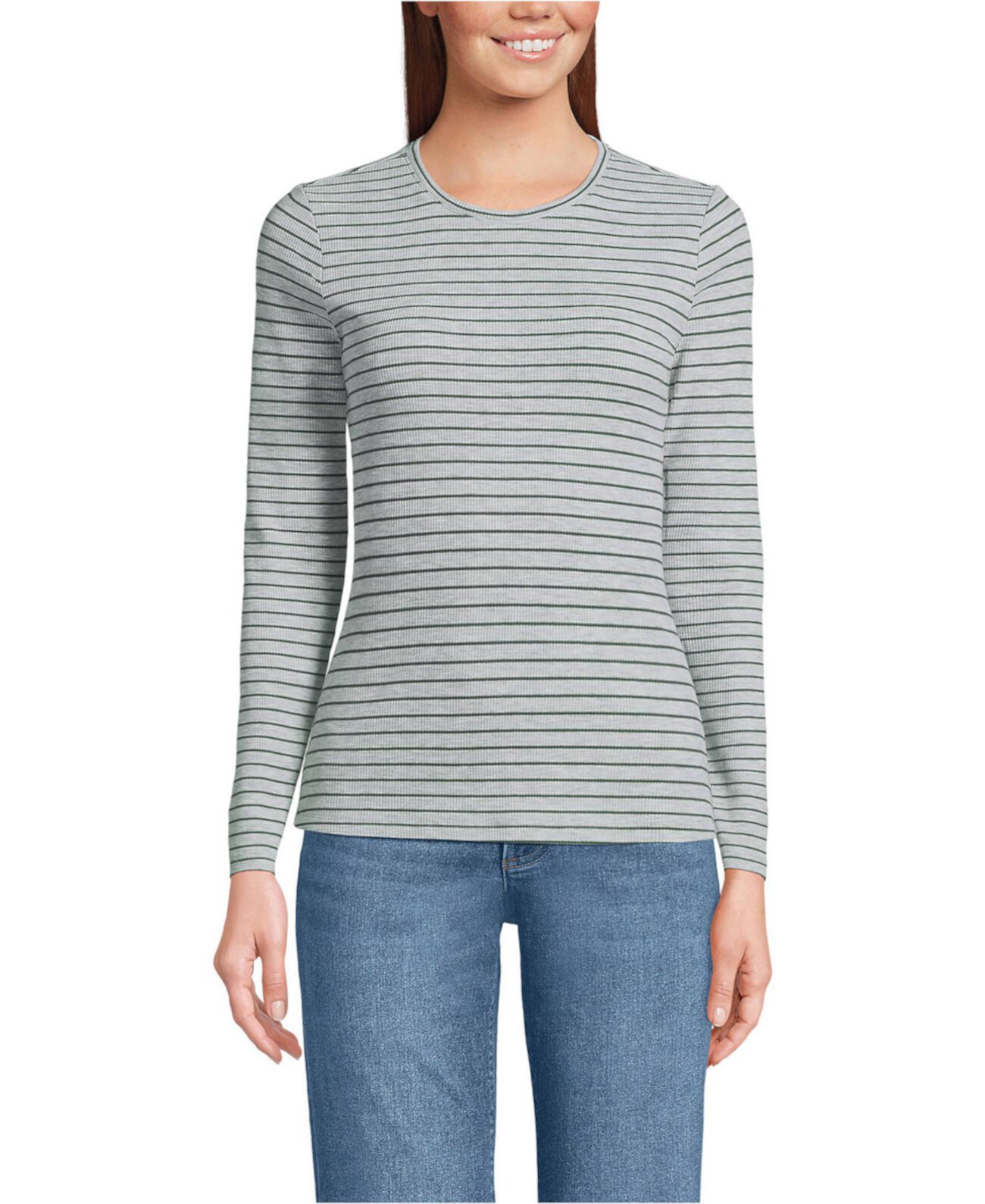 Women's Lightweight Waffle Long Sleeve Crew Neck T-Shirt Lands' End