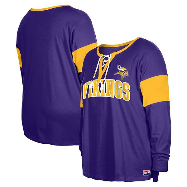 Women's New Era Purple Minnesota Vikings Plus Size Lace-Up Notch Neck Long Sleeve T-Shirt New Era