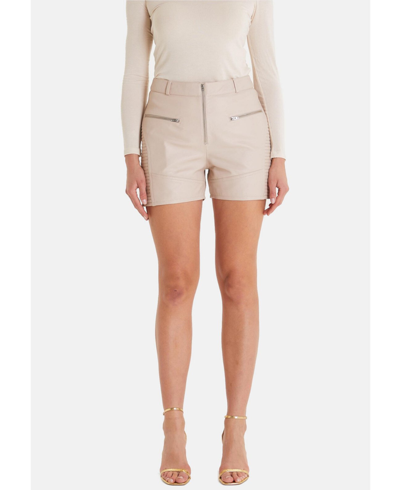 Women's Leather Shorts, Beige Furniq UK