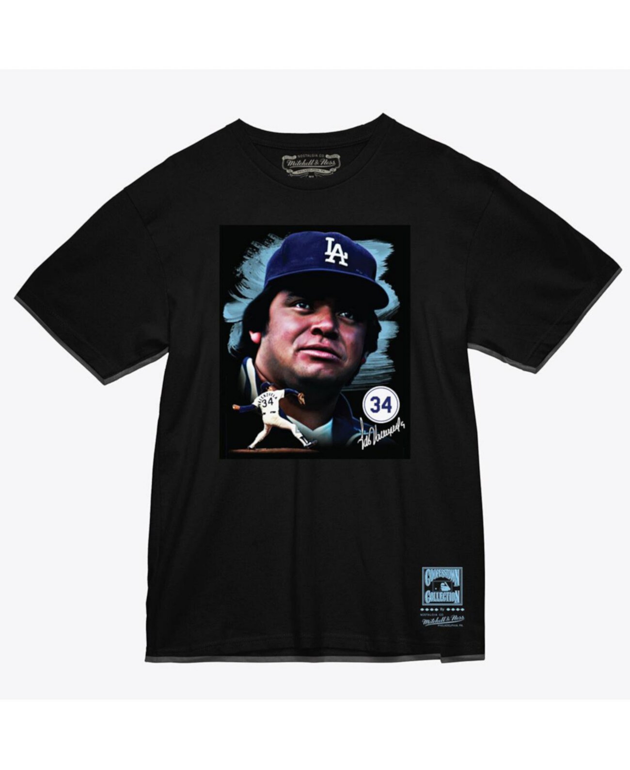 Men's Fernando Valenzuela Black Los Angeles Dodgers Portrait T-Shirt Mitchell & Ness