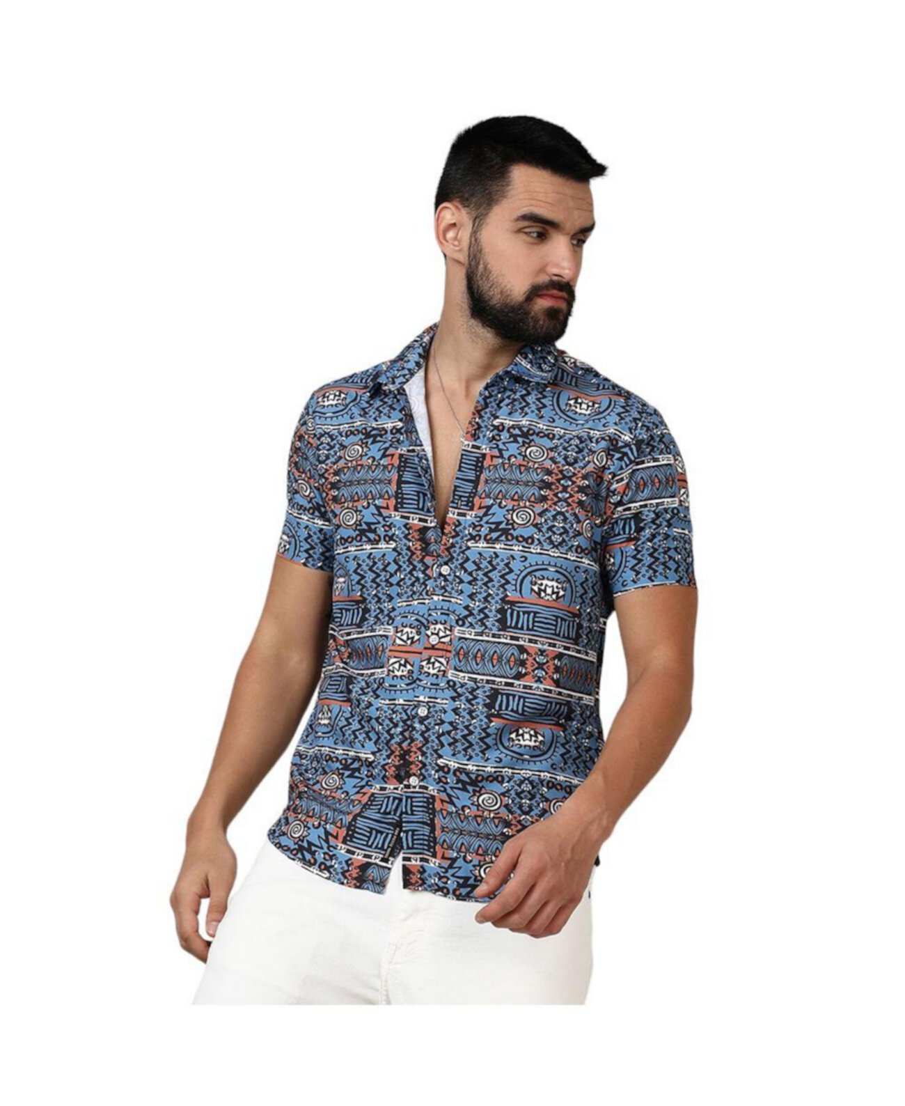 Men's Icy Blue Artistic Bohemian Shirt Campus Sutra