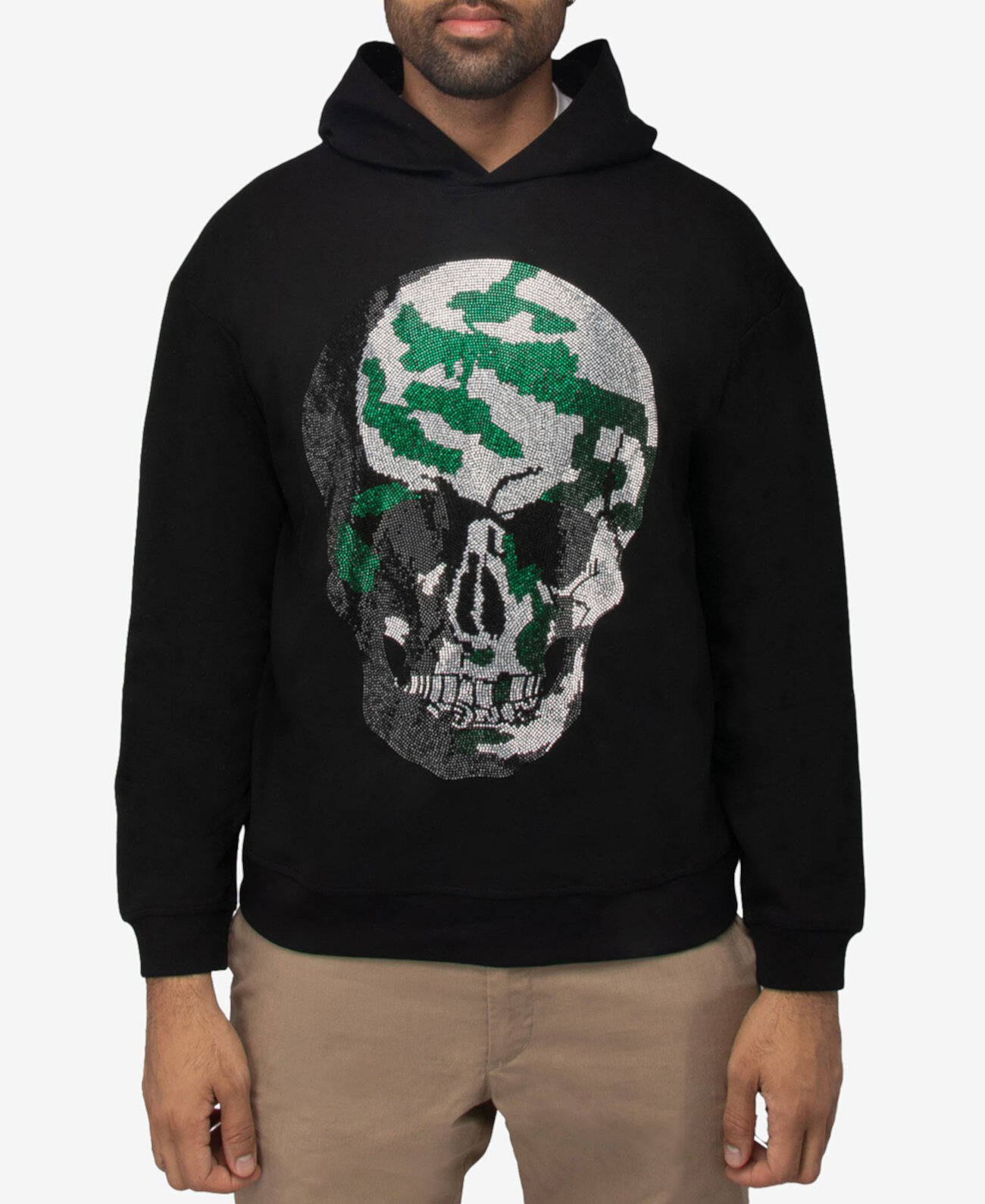 Men's Rinestone Embellished Skull Pullover Hoodie Spring + Mercer