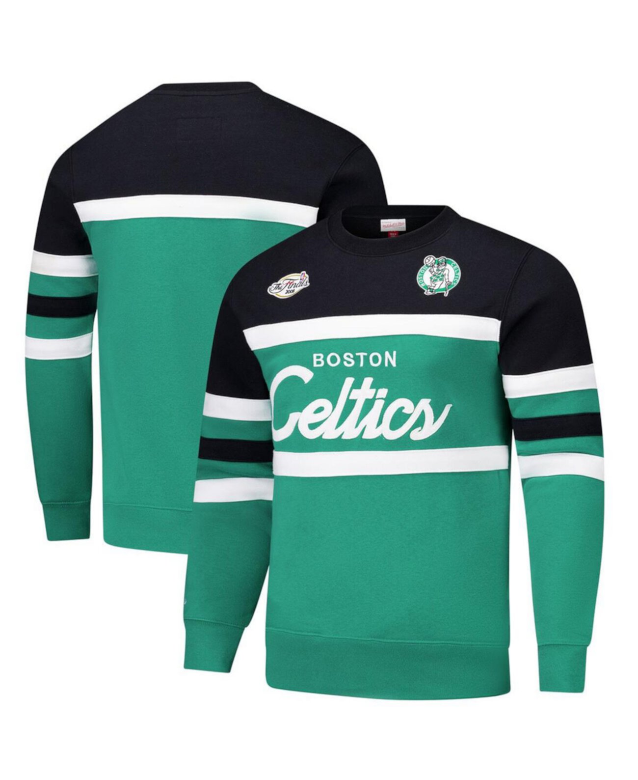 Men's Kelly Green/Black Boston Celtics Hardwood Classics Vintage Logo Head Coach Pullover Sweatshirt Mitchell & Ness