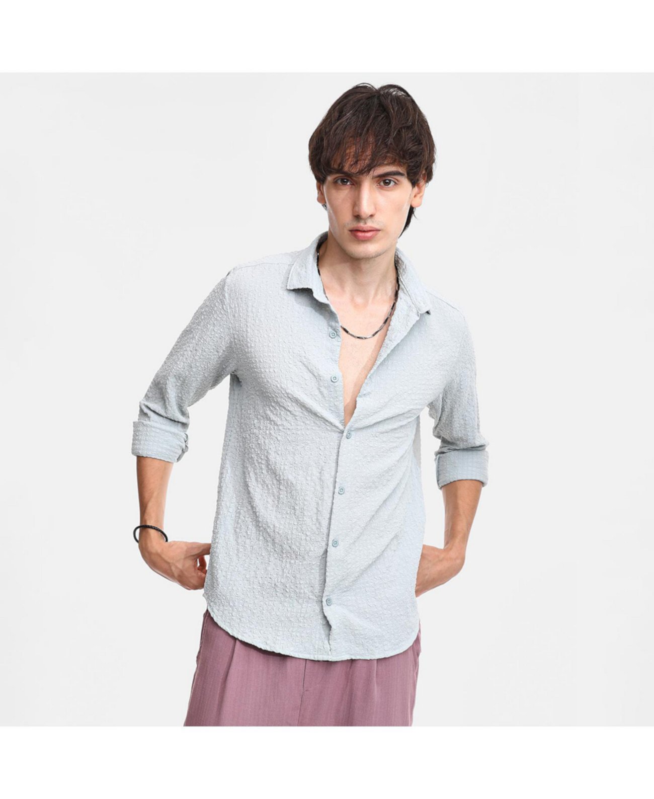 Men's Icy Blue Cubic-Seersucker Shirt Campus Sutra