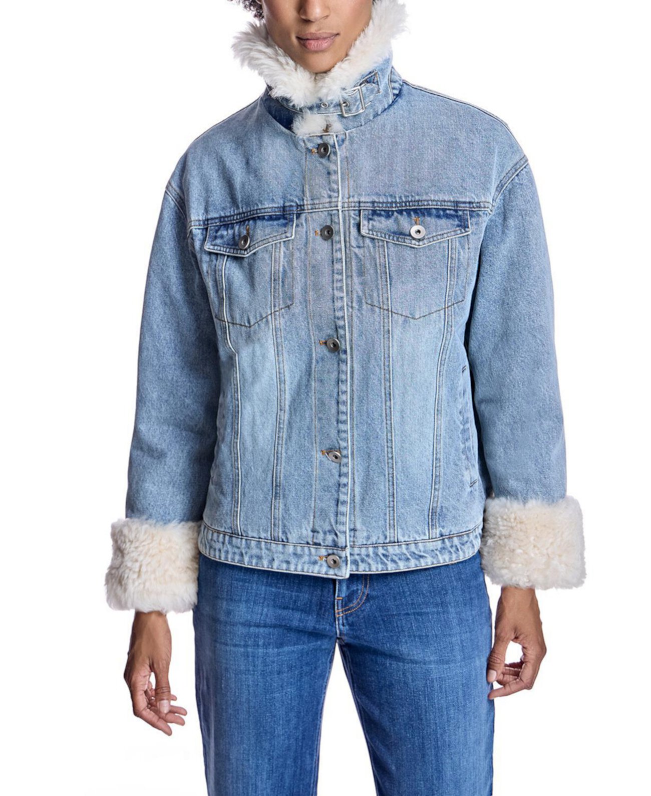 Women's Denim Jacket with Shearling Trim Julia & Stella By Maximilian