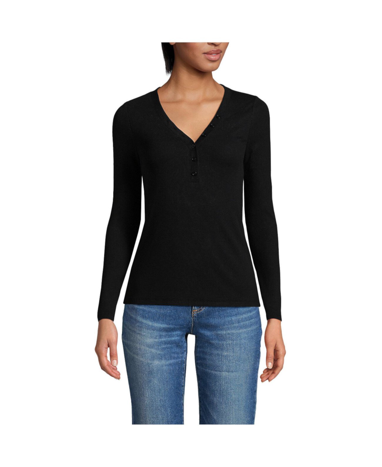 Petite Drapey Rib Skimming Long Sleeve Henley T-Shirt Lands' End