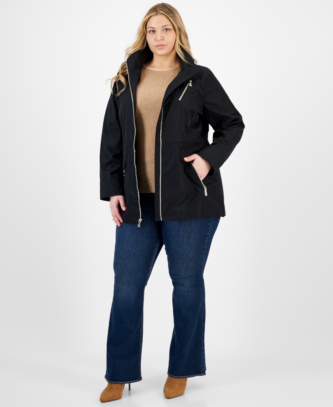 Plus Size Hooded Water-Resistant Anorak Coat Michael Kors