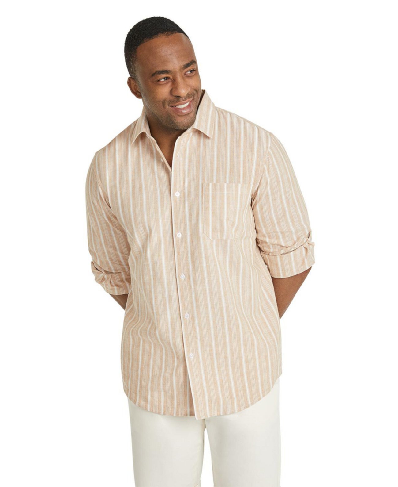 Big & Tall Stripe Relaxed Fit Linen Shirt Johnny Bigg