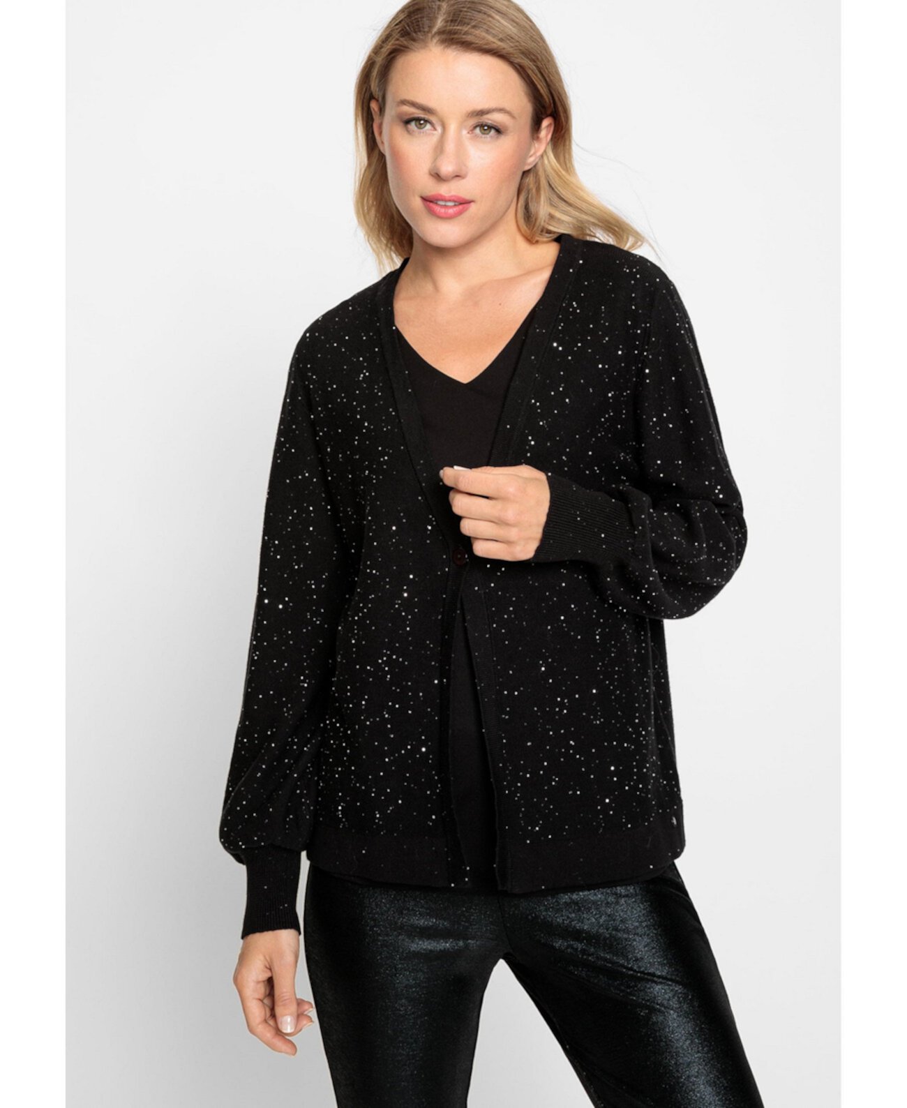 Women's Cotton Blend Long Sleeve Allover Sparkle Cardigan Olsen