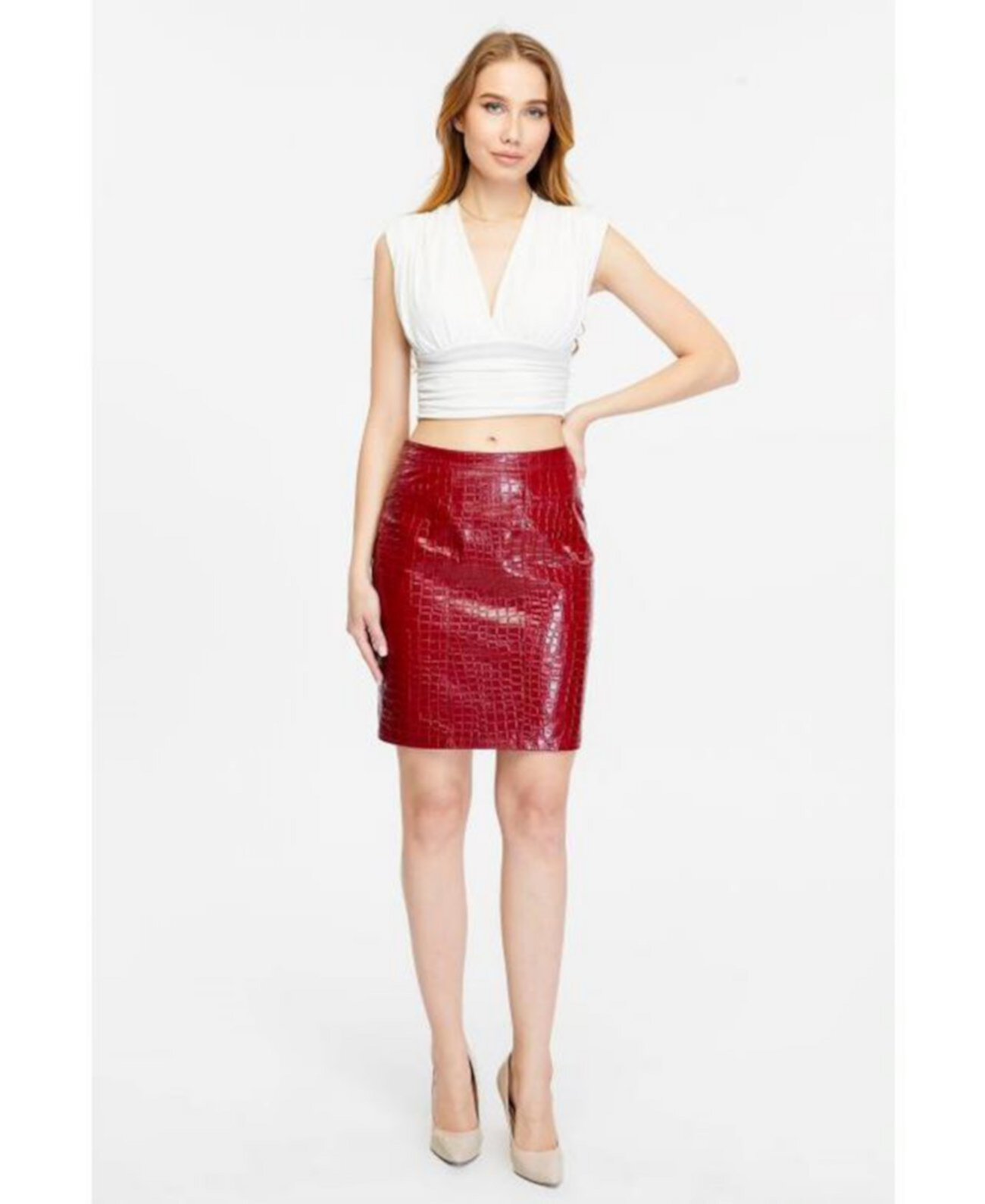 Women's Leather Skirt, Red - M Furniq UK