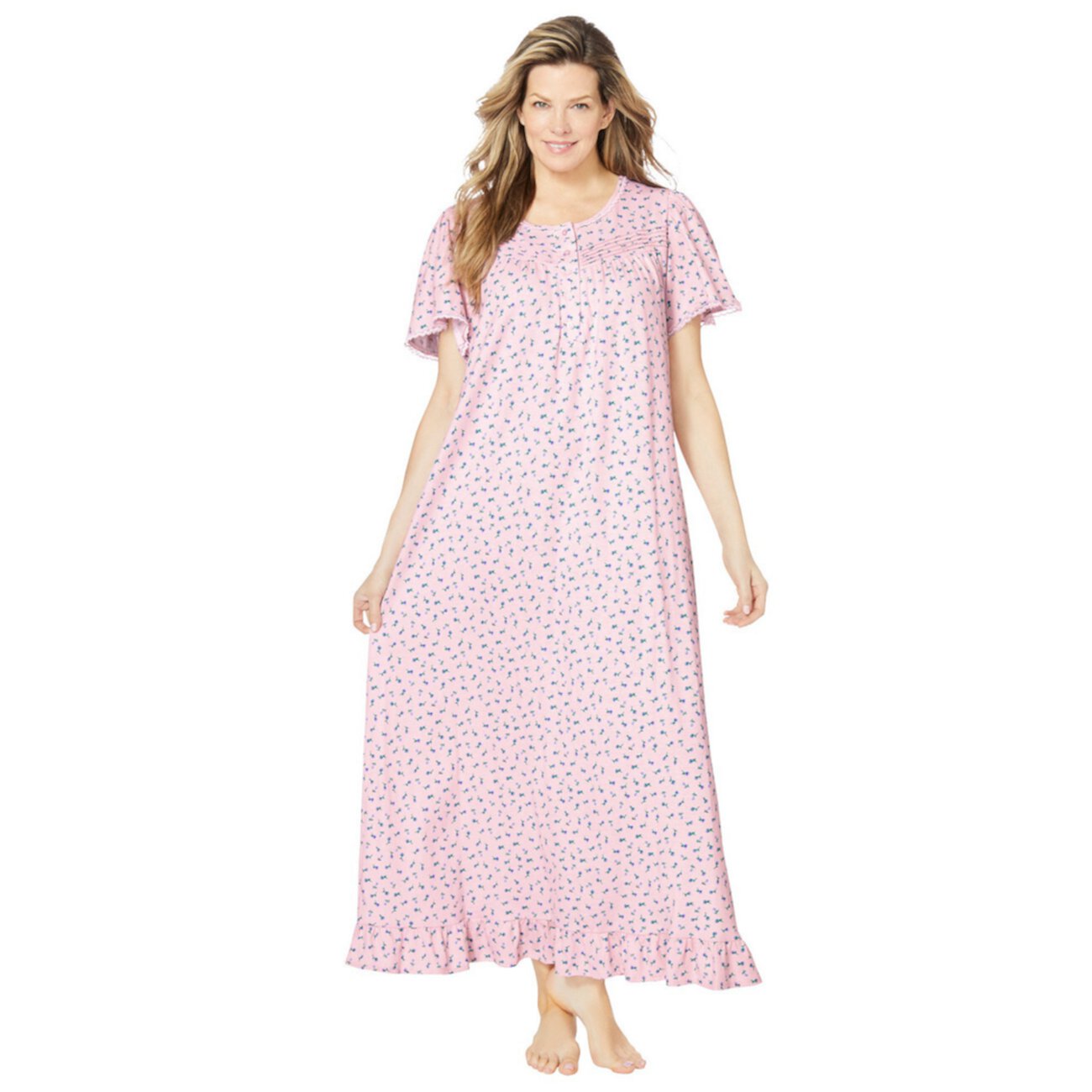 Women's Plus Size Petite Long Floral Print Cotton Gown Dreams & Co.