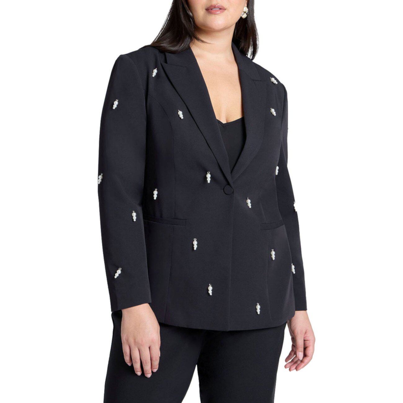 Women's Plus Size Pearl Detail Blazer Eloquii