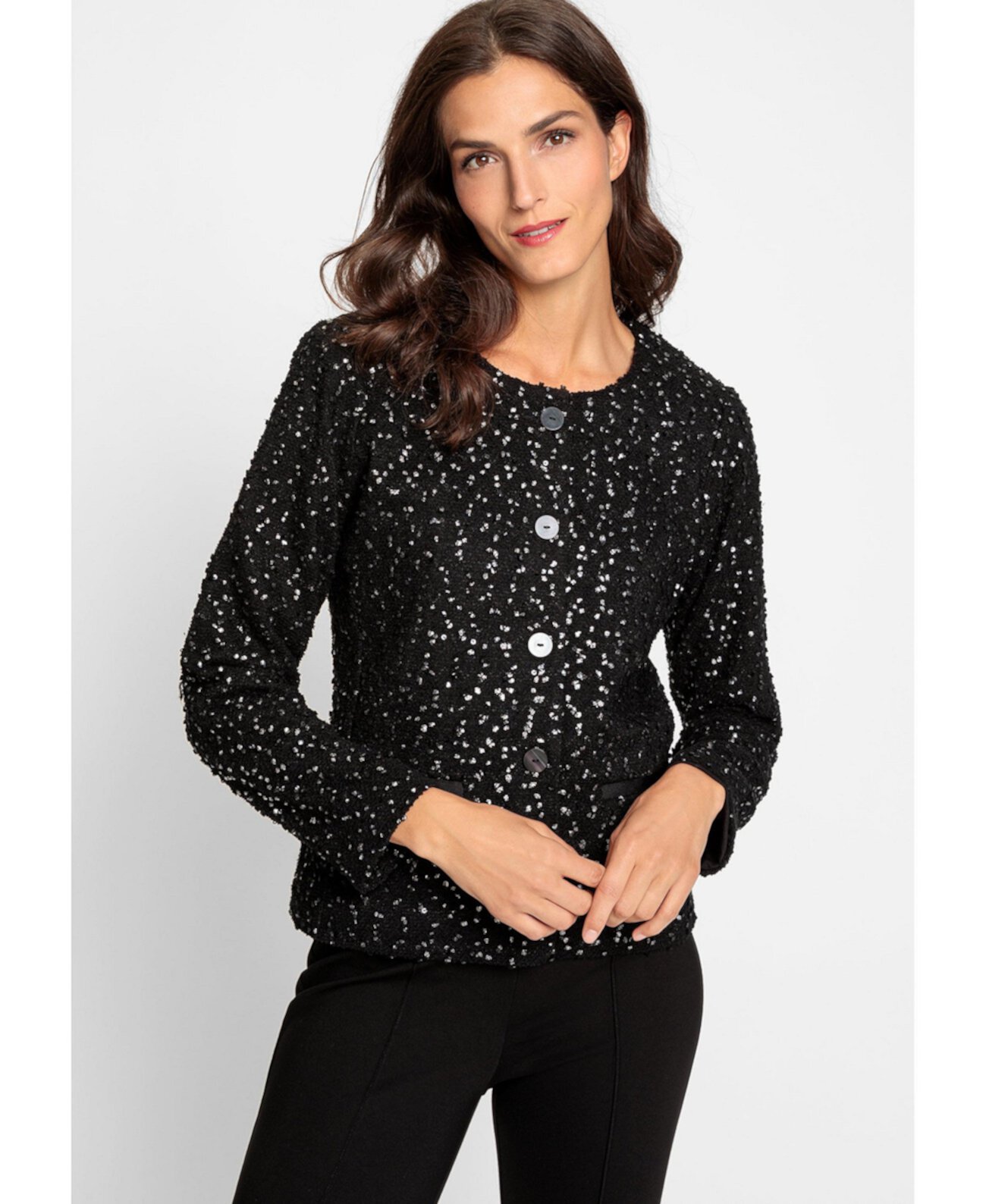 Women's Long Sleeve Silver & Sequin Tweed Jacket Olsen