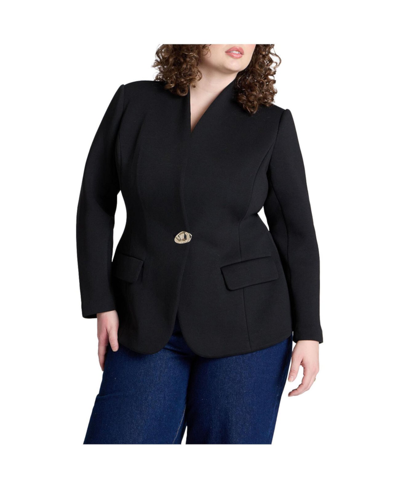 Women's Plus Size Hourglass Blazer With Gold Button Eloquii