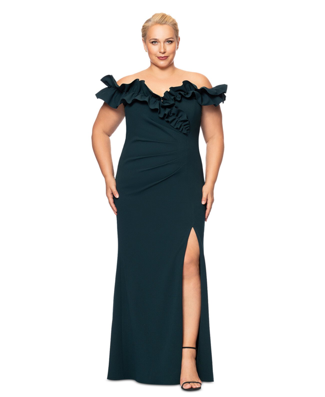 Plus Size Ruffled Off-The-Shoulder Gown Xscape