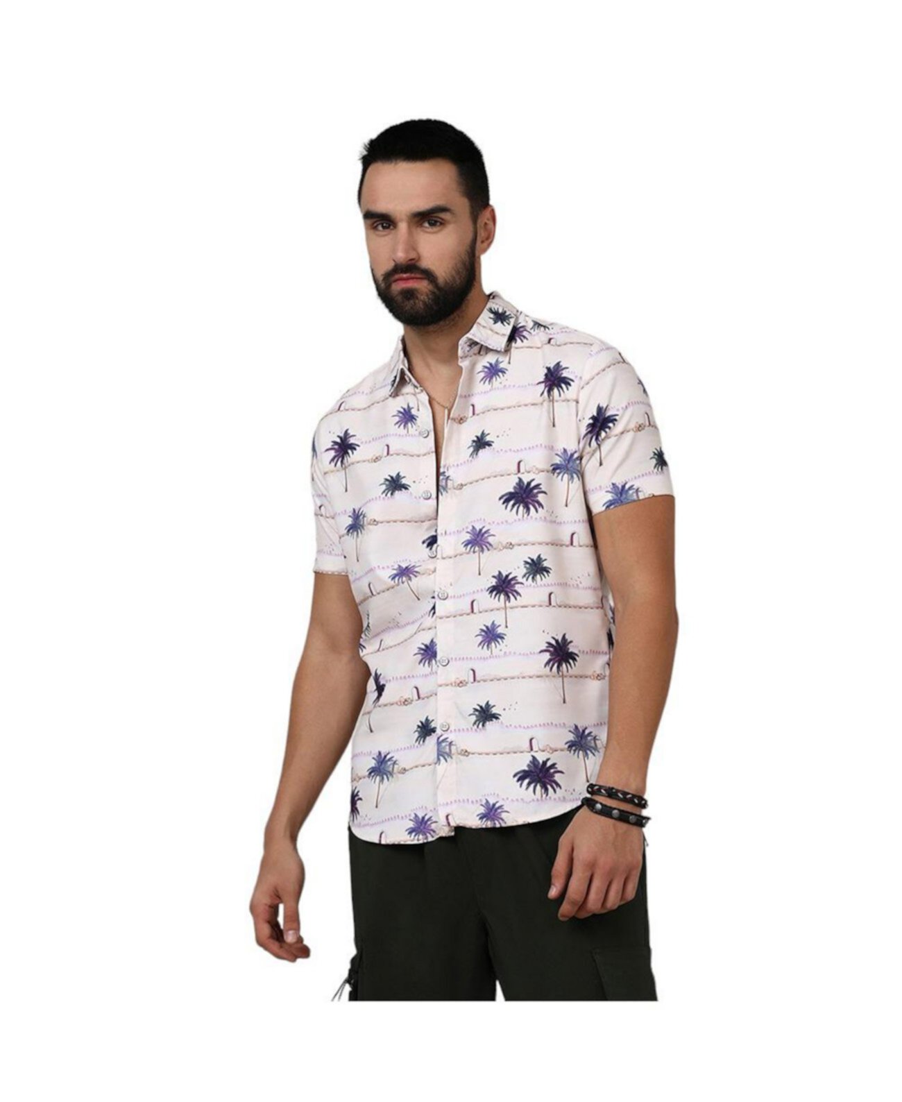 Men's Ivory White Desert Palm Shirt Campus Sutra