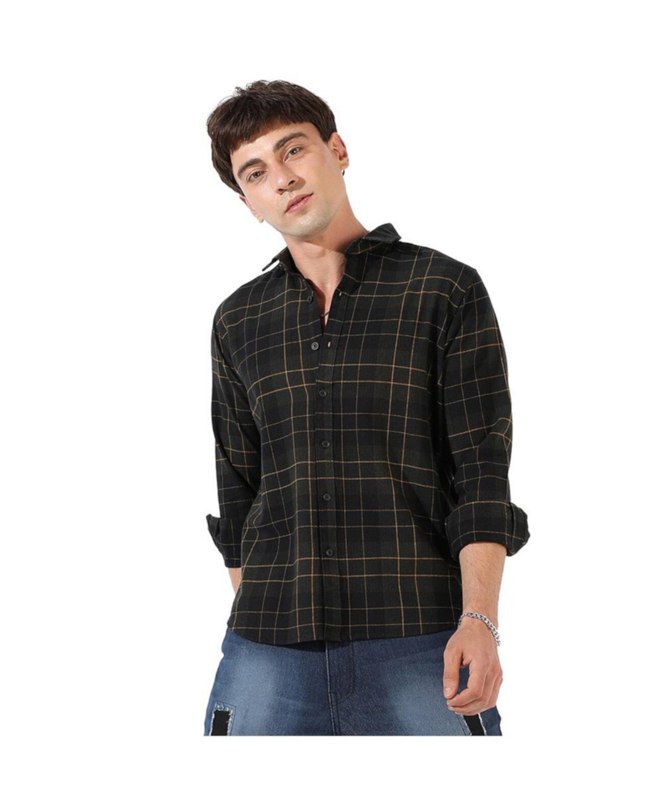 Men's Dark Green Checkered Regular Fit Casual Shirt Campus Sutra