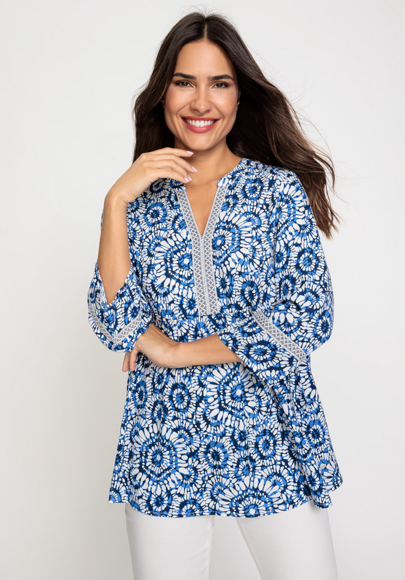 3/4 Sleeve Printed Tunic Blouse Olsen