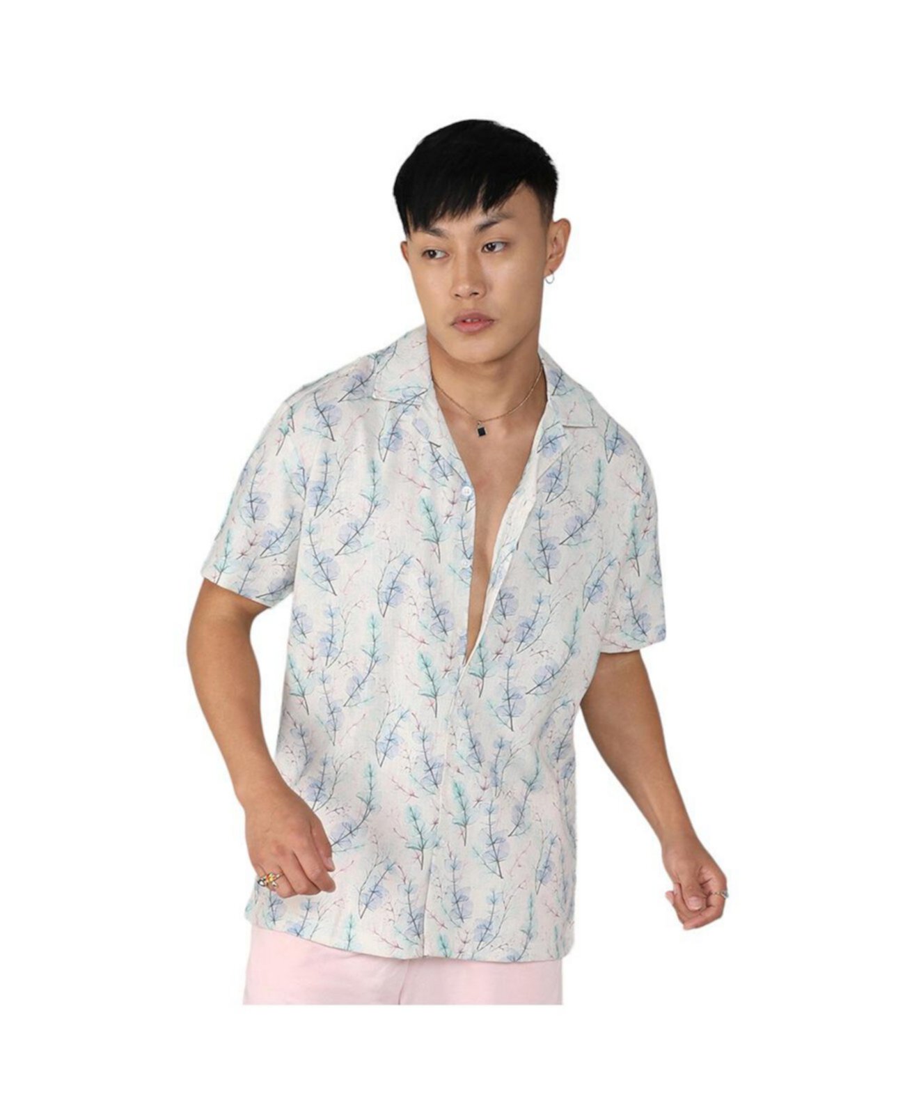 Men's Ivory White & Icy Blue Flora Tint Shirt Campus Sutra