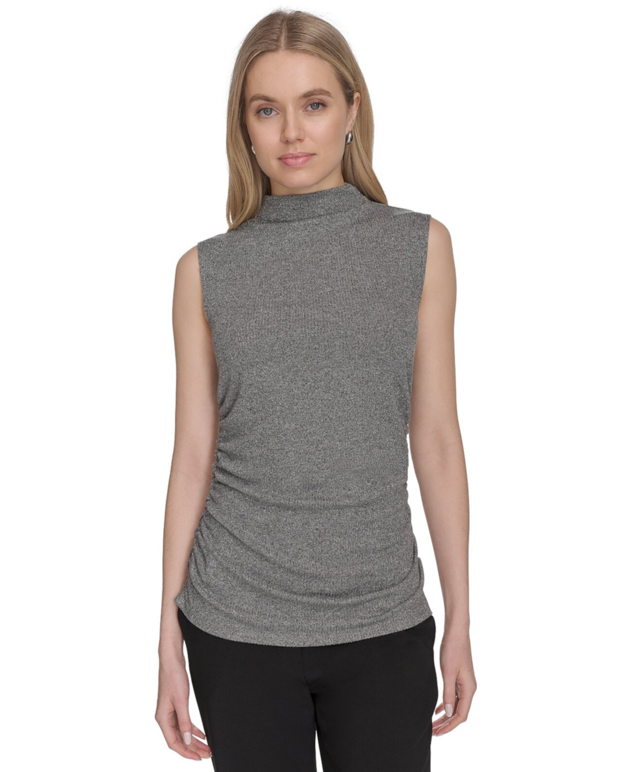 Women's Sleeveless Metallic Mock-Neck Top Calvin Klein