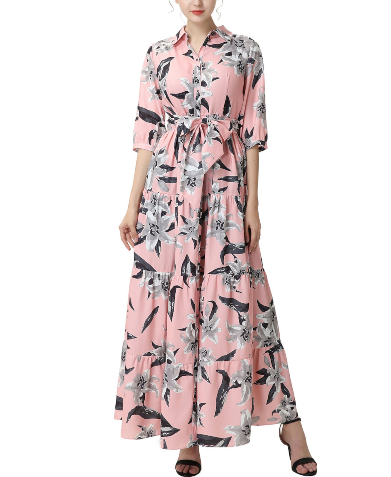 Maternity Matenrity Floral Print Nursing Maxi Shirt Dress Kimi and Kai