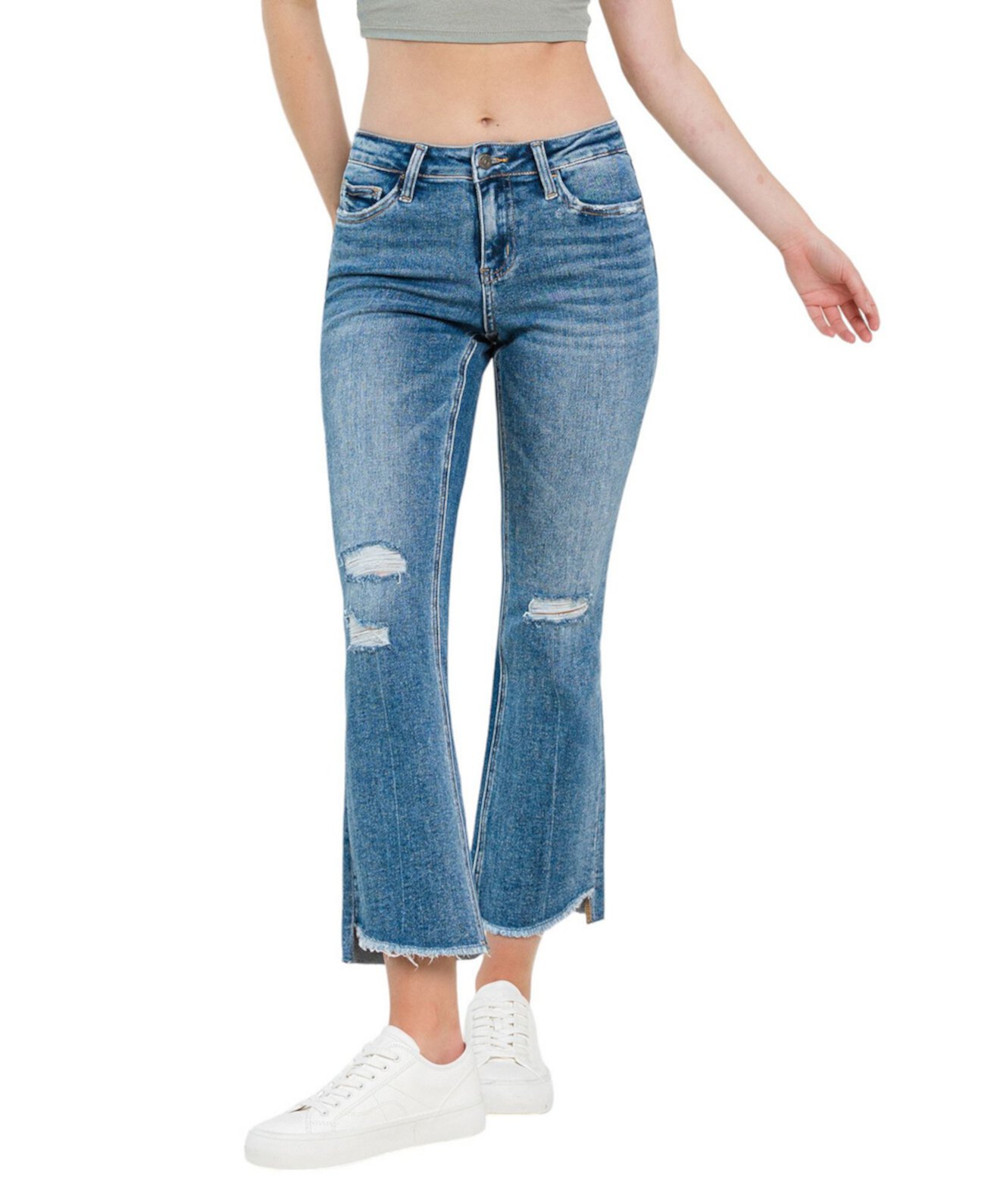 Women's Mid Rise Step Hem Ankle Flare Jeans Vervet