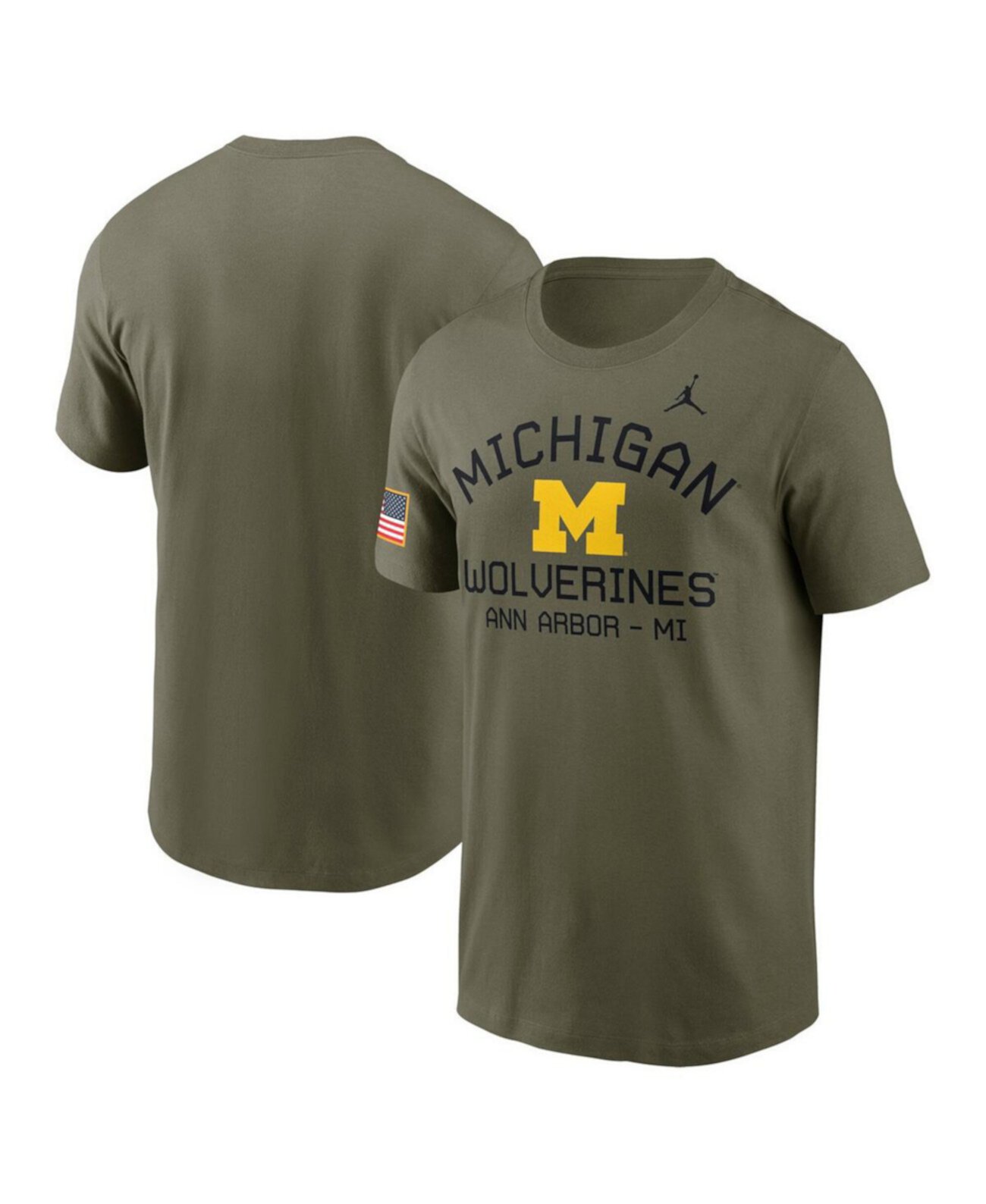 Мужская футболка Jordan с коротким рукавом и технологией Dri-FIT Michigan Wolverines 2024 Military Appreciation Jordan