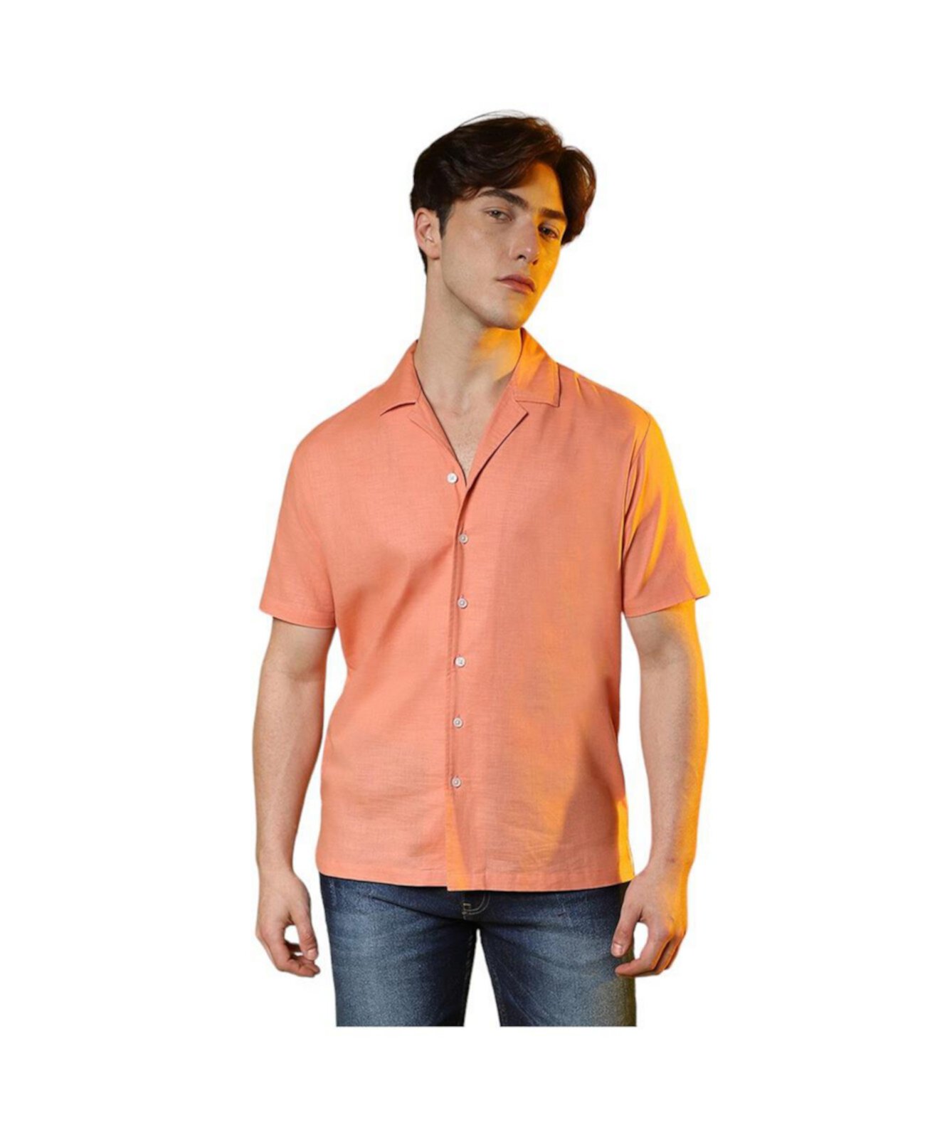 Men's Tangarine Orange Heathered Shirt Campus Sutra